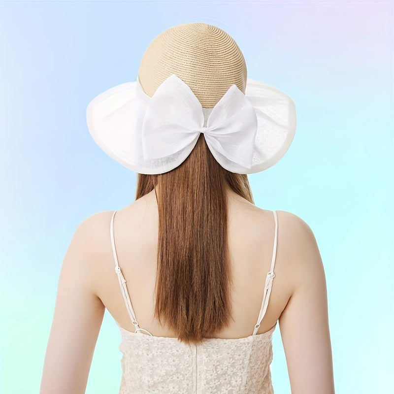 Wide Brim Straw Sun Hat Bowknot Lightweight Breathable Bucket Hat