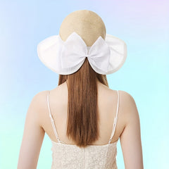Wide Brim Straw Sun Hat Bowknot Lightweight Breathable Bucket Hat