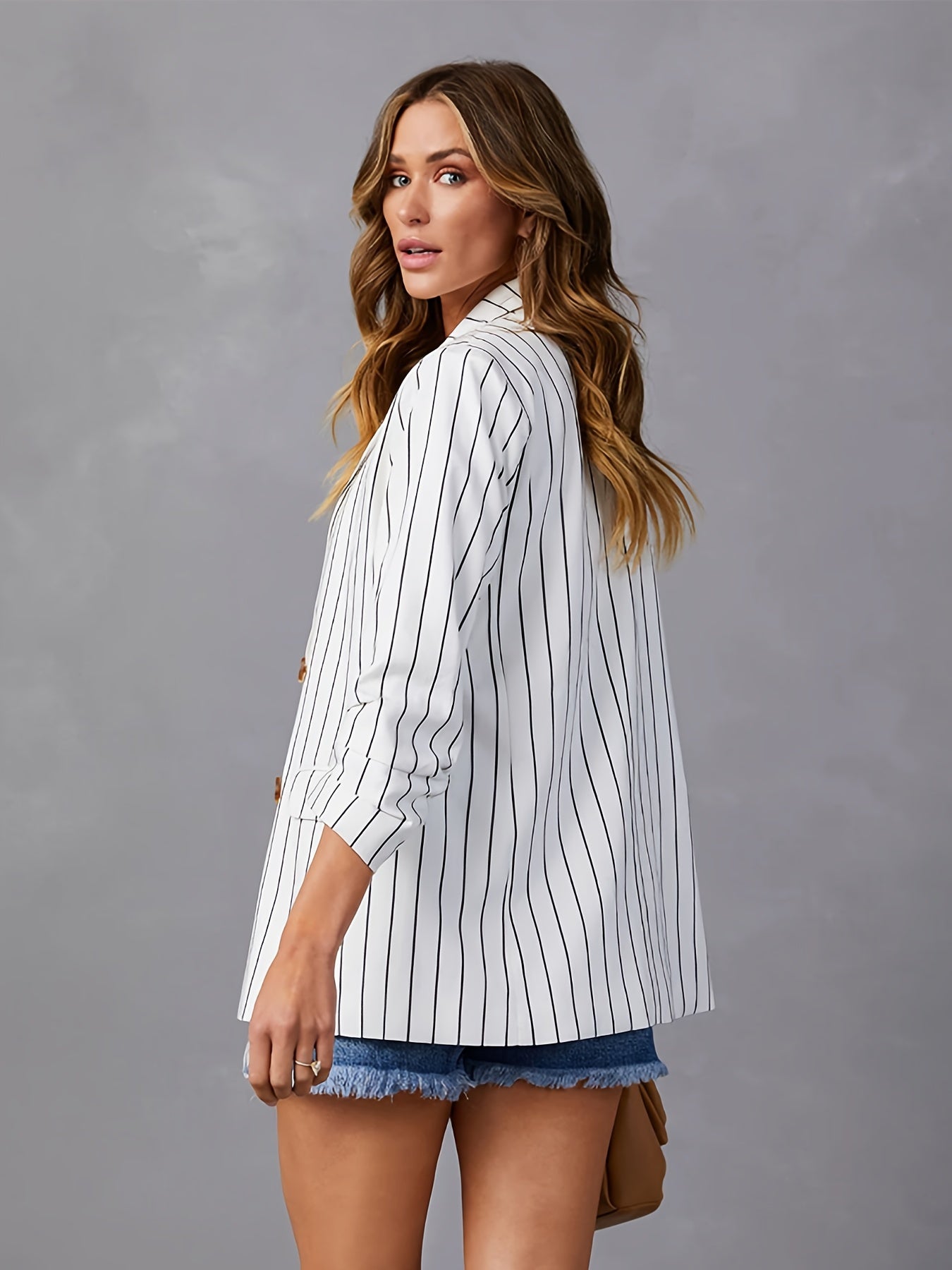 Stripe Print Long Sleeve Blazer