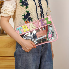 Chenille Letter Zipper Bag Pink Rose