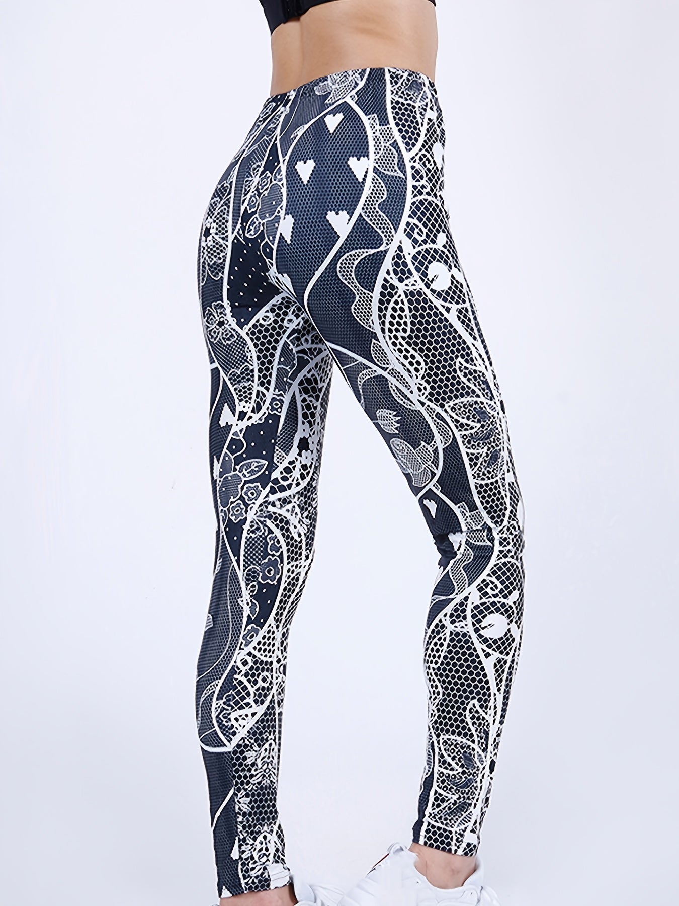 Heart Print Skinny Leggings Casual Stretchy Leggings Women's Clothing