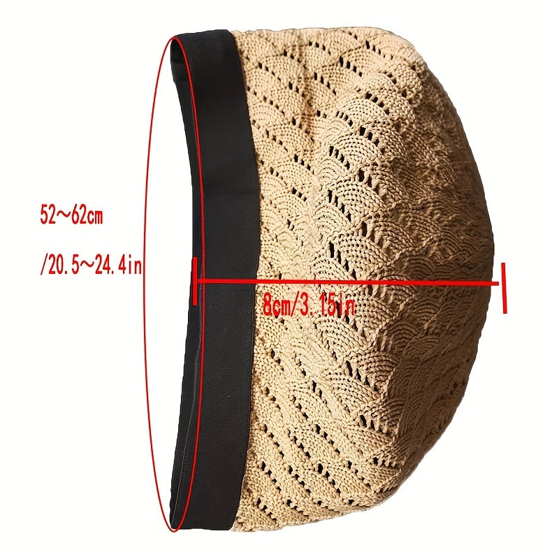 Knitted Hollow Out Beret Solid Thin Breathable Lightweight Painter Cap