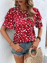 Random Print Layered Short Sleeve Blouse
