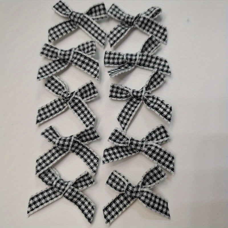 Pack Of 10 DIY Plaid Handknotted Mini Bow Ribbon