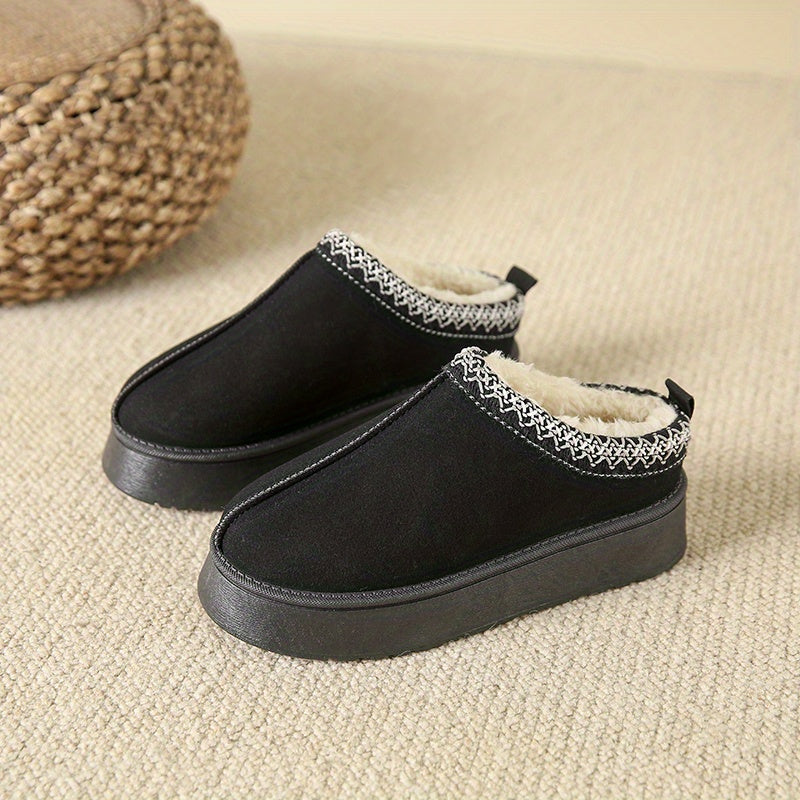 Plush Lined Platform Short Boots Slip On Ankle Comfort Booties