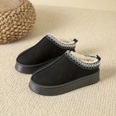 Plush Lined Platform Short Boots Slip On Ankle Comfort Booties