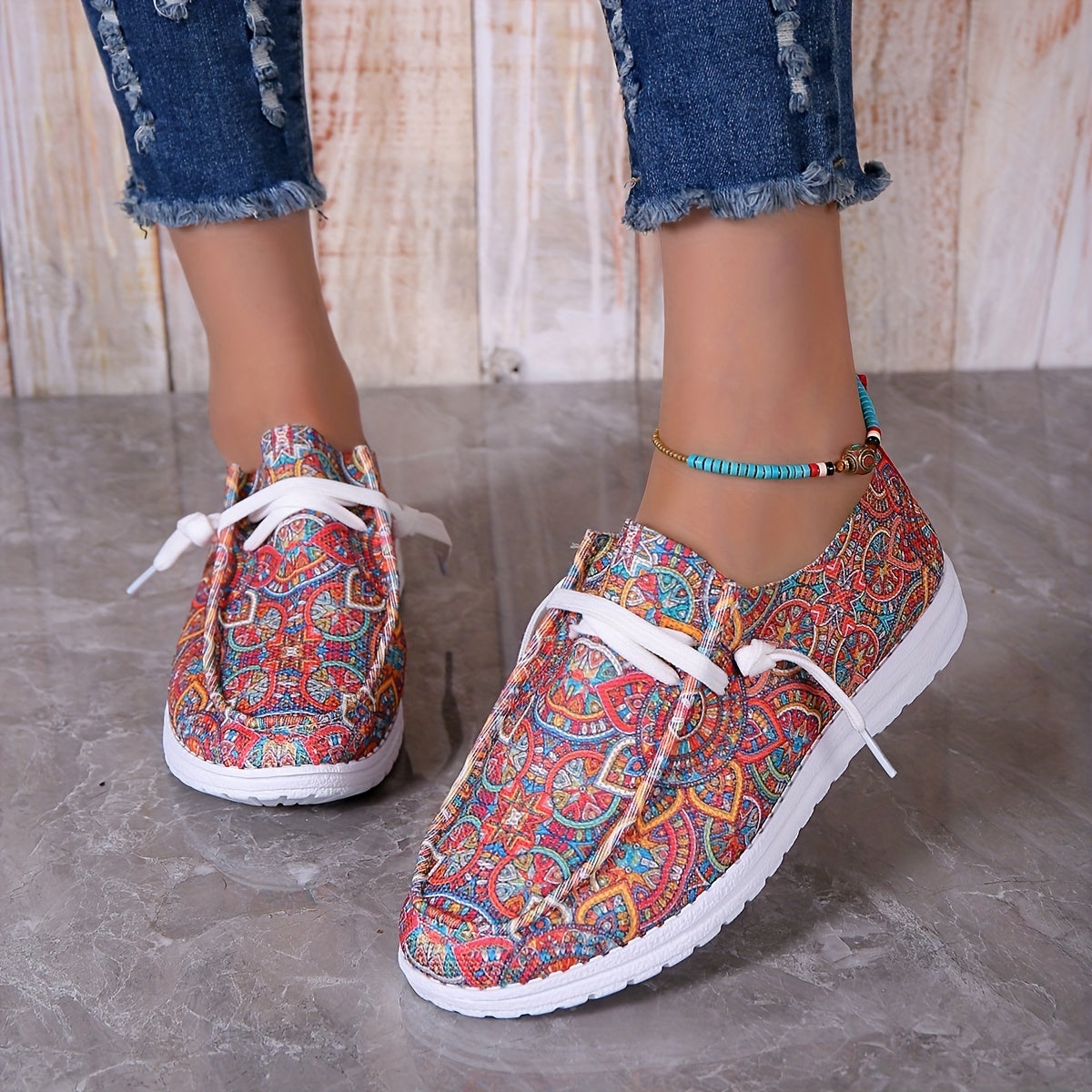 Women's Tribal Style Flat Loafers Lightweight Slip On Shoes