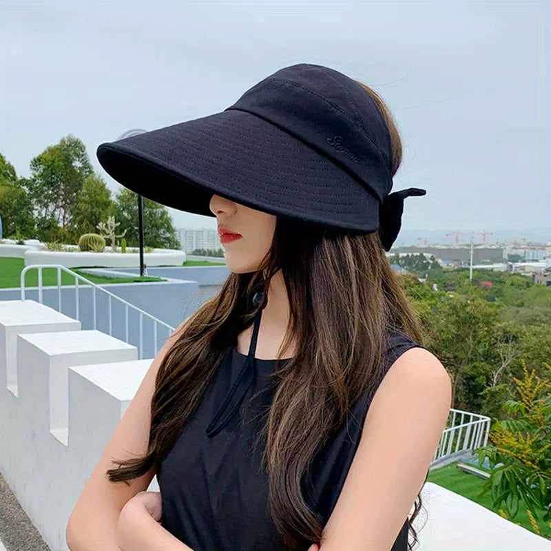 Solid Ponytail Visor Hat Wide Brim UV Protection Sun Hat