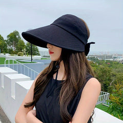 Solid Ponytail Visor Hat Wide Brim UV Protection Sun Hat