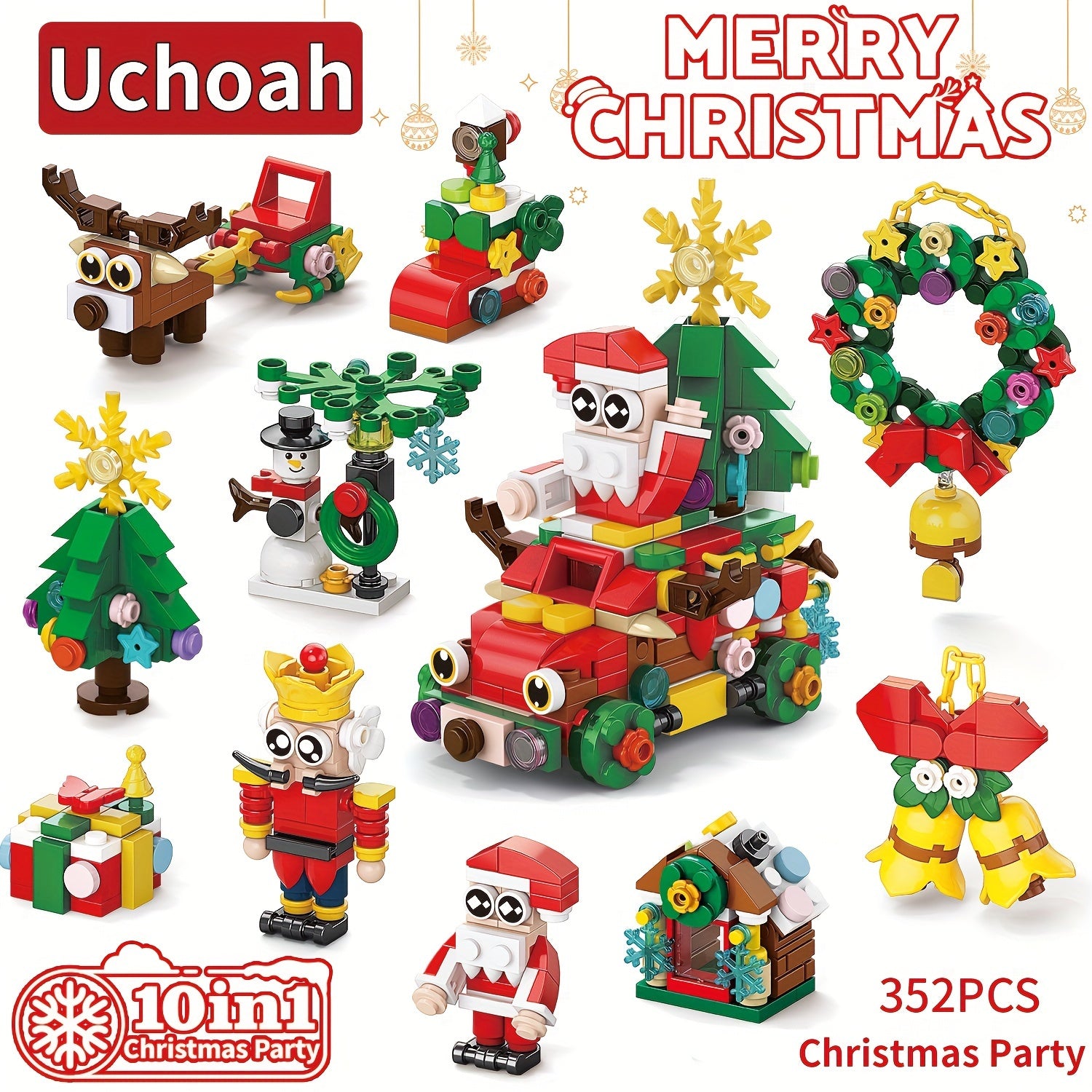 352pcs Christmas Building Blocks Set Santa Reindeer Tree Wreath Snowman