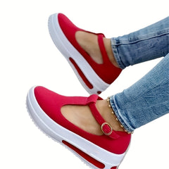 Women's T-Strap Wedge Shoes - Casual & Comfortable Platform Sneakers