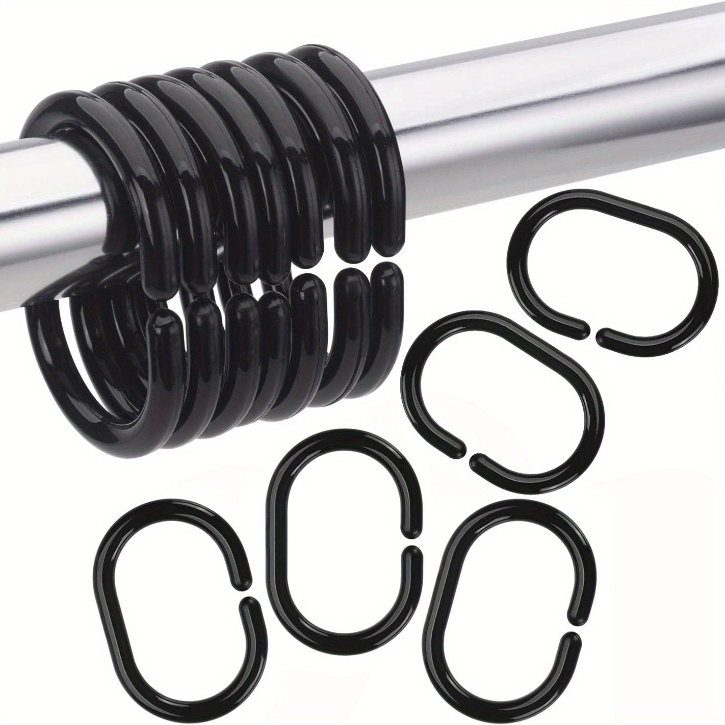 Plastic & Metal Shower Rings for Curtain Bathroom Shower (50pcs)