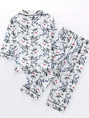 Girls 2pcs Lounge Wear Button Down Pajamas Floral Print Set