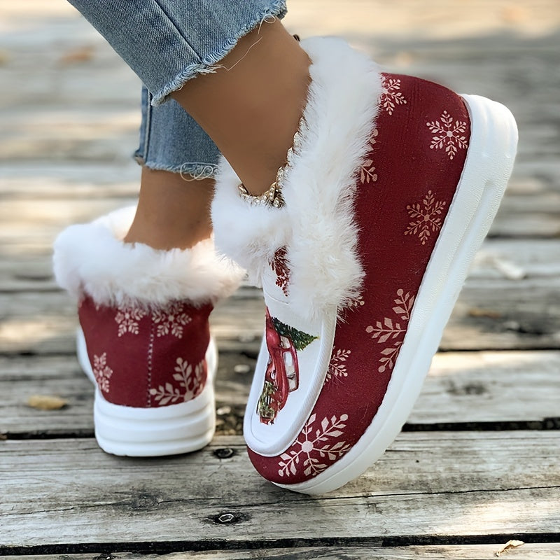 Snowflake Print Plush Lined Thermal Furry Snow Boots