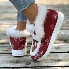 Snowflake Print Plush Lined Thermal Furry Snow Boots