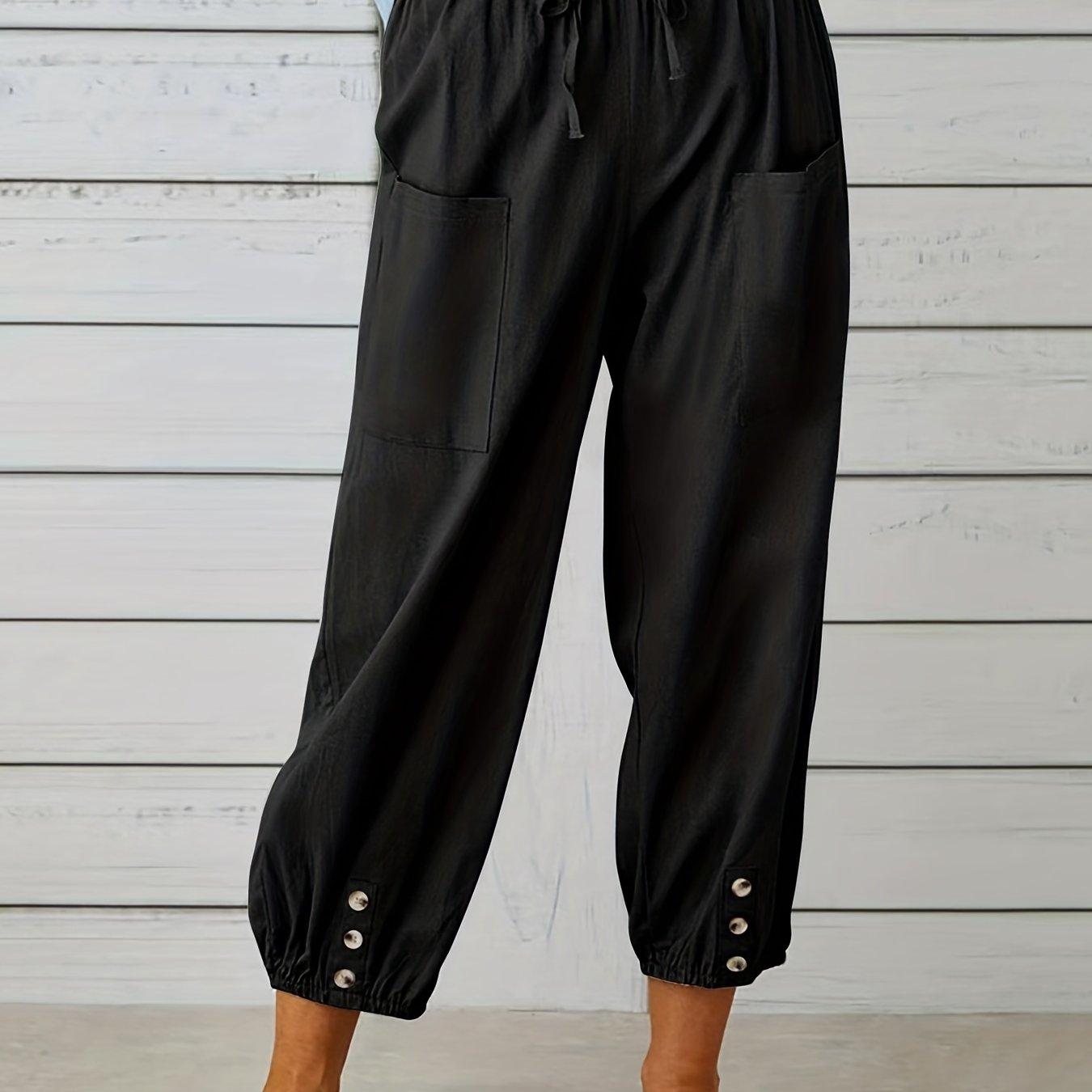 Drawstring Waist Wide Leg Pants Pocket Casual Pants
