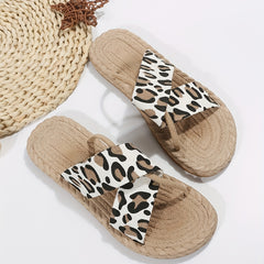 Leopard Print Beach Sandals Lightweight Open Toe Slippers
