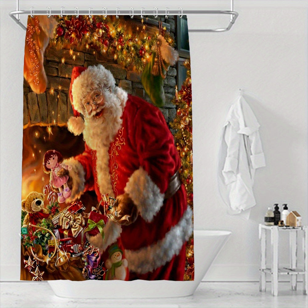 Festive Santa Claus Shower Curtain - Waterproof and Machine Washable