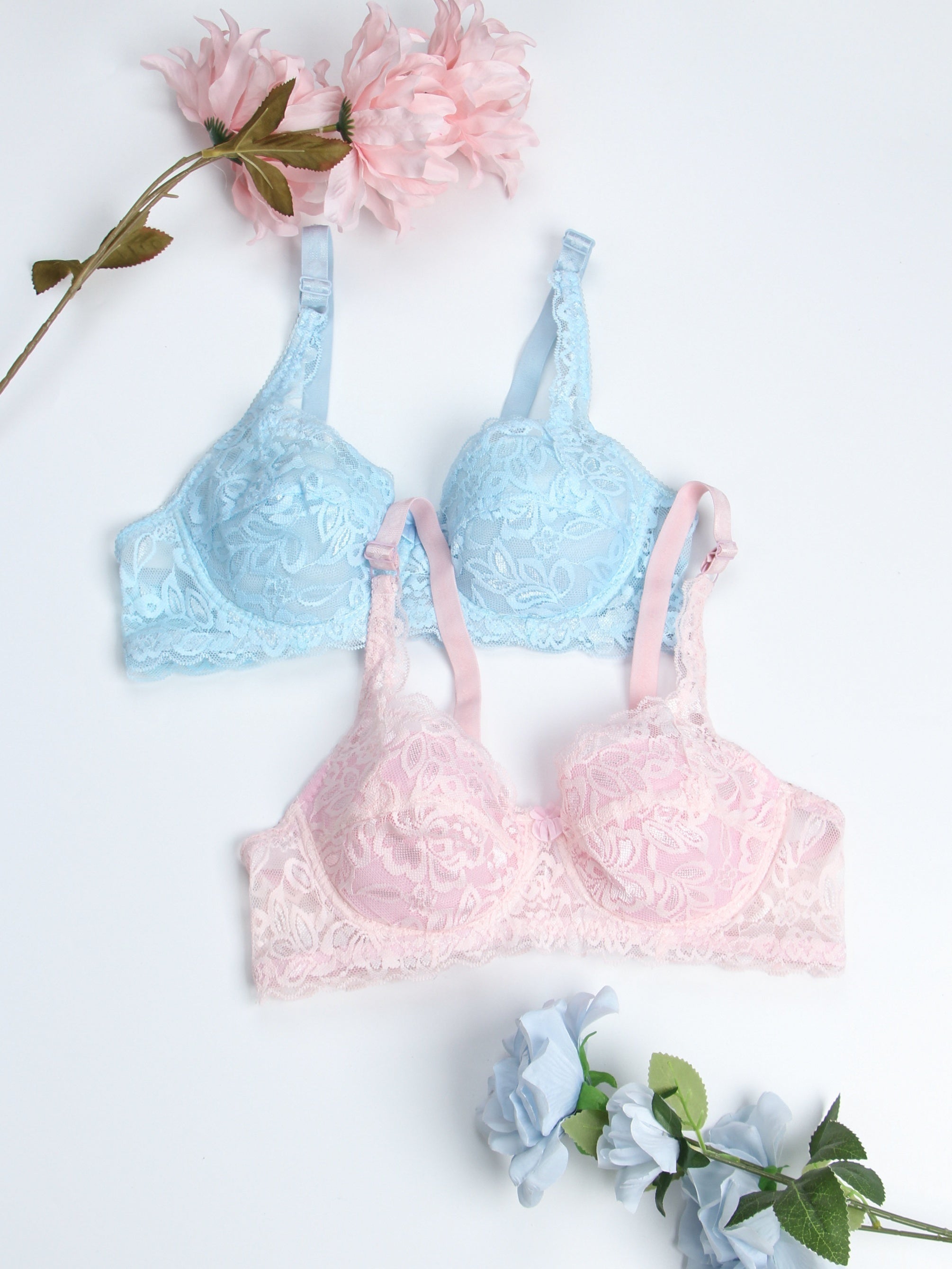 2pcs Lace Push Up Bras Scallop Trim Women's Lingerie