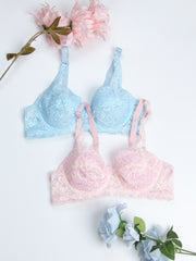 2pcs Lace Push Up Bras Scallop Trim Women's Lingerie