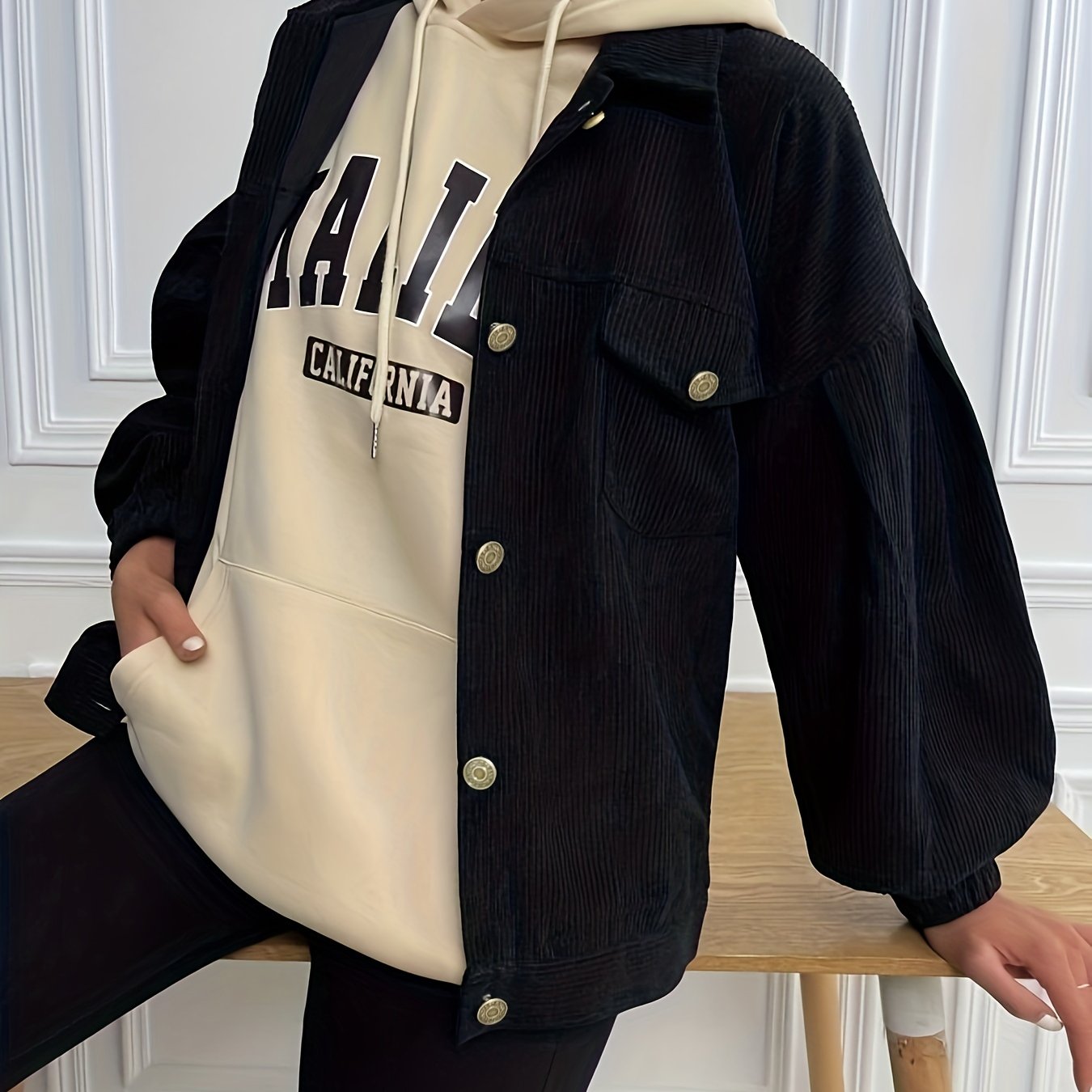 Corduroy Button Up Jacket Long Sleeve Outwear