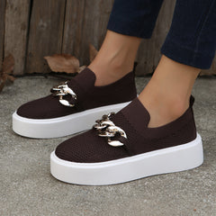 Women's Thick Sole Loafers Mesh Chain Decor Slip-on Casual Shoes