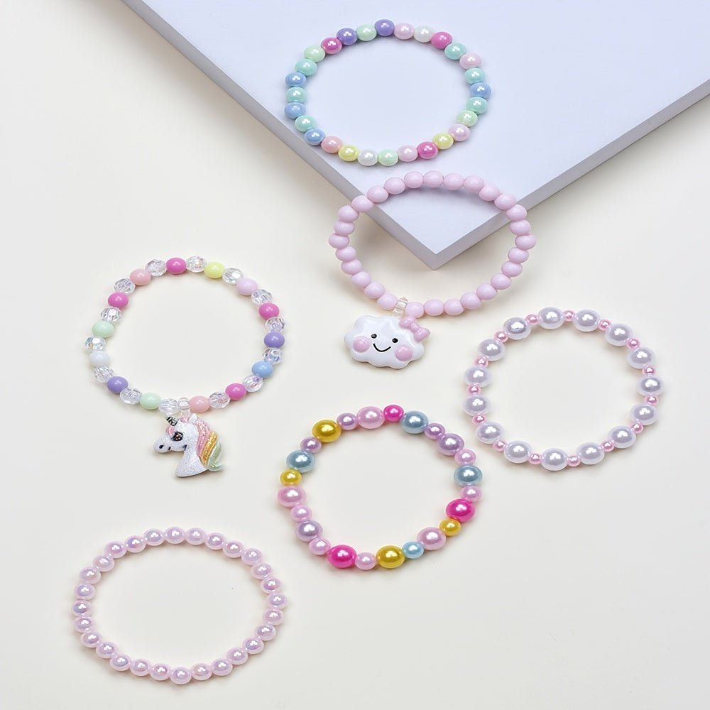 Girls Cloud Unicorn Pendant Beaded Bracelet Set