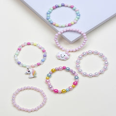Girls Cloud Unicorn Pendant Beaded Bracelet Set