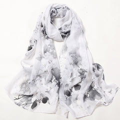 Chiffon Flower Print Soft Wrap Scarf Long Silk Shawl