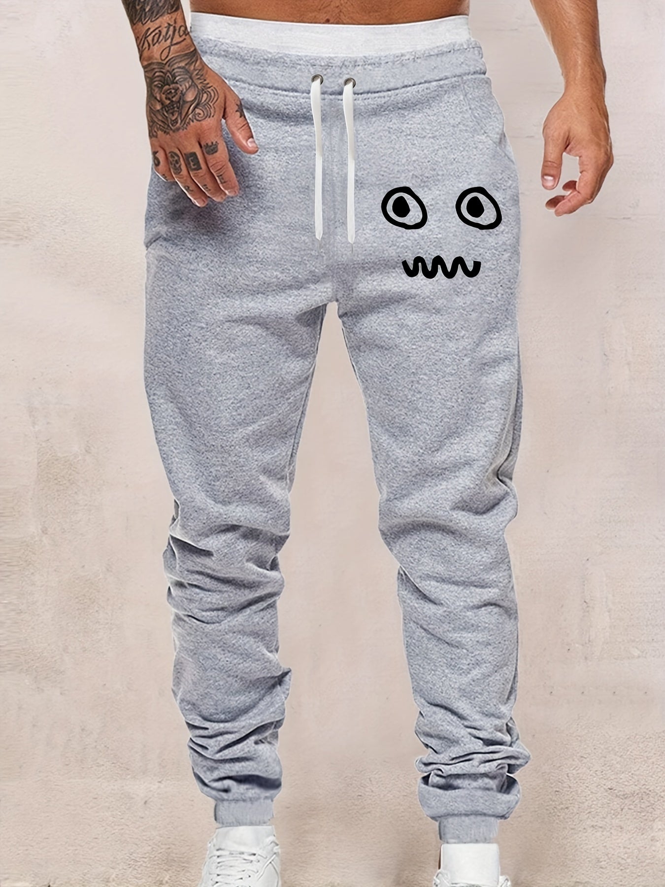 Funny Cartoon Face Print Drawstring Sweatpants for Men