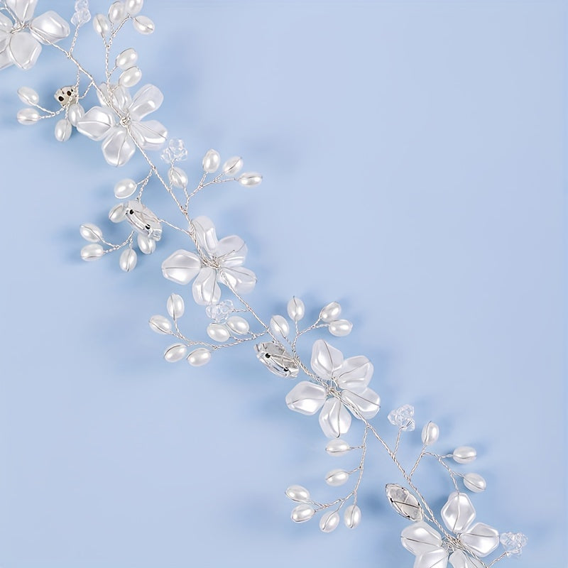 Pearl Bridal Headpiece Crystal Wedding Headband With Ribbon