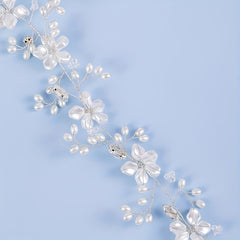 Pearl Bridal Headpiece Crystal Wedding Headband With Ribbon