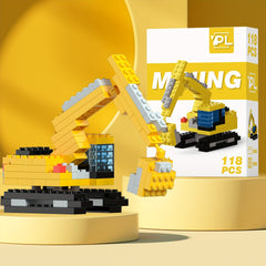 Construction Building Blocks Excavator Bulldozer Roller DIY Model