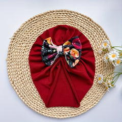 Soft Elastic Strip Flower Baby Hat With Bow For Girl