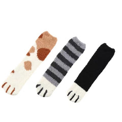6 Pairs Girls Kids Fleece Warm Socks Car Paw Pattern Crew Socks for Winter
