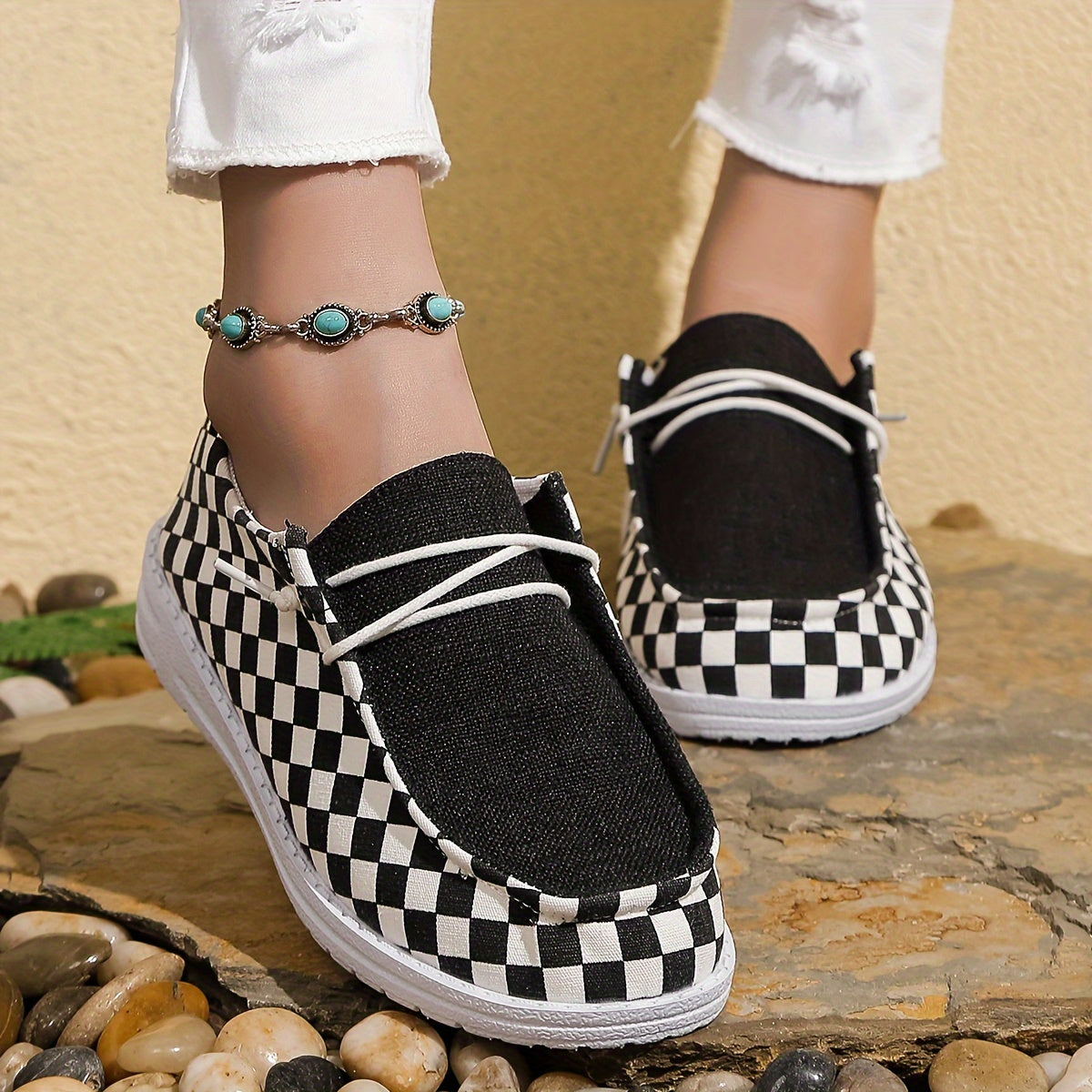 Plaid Print Blocking Skate Shoes Lightweight Comfortable Low Top Sport Shoes