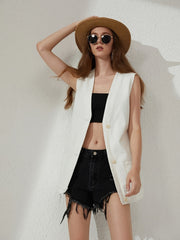 Sleeveless Denim Waistcoat Patch Pocket Button Loose Casual Denim Vest