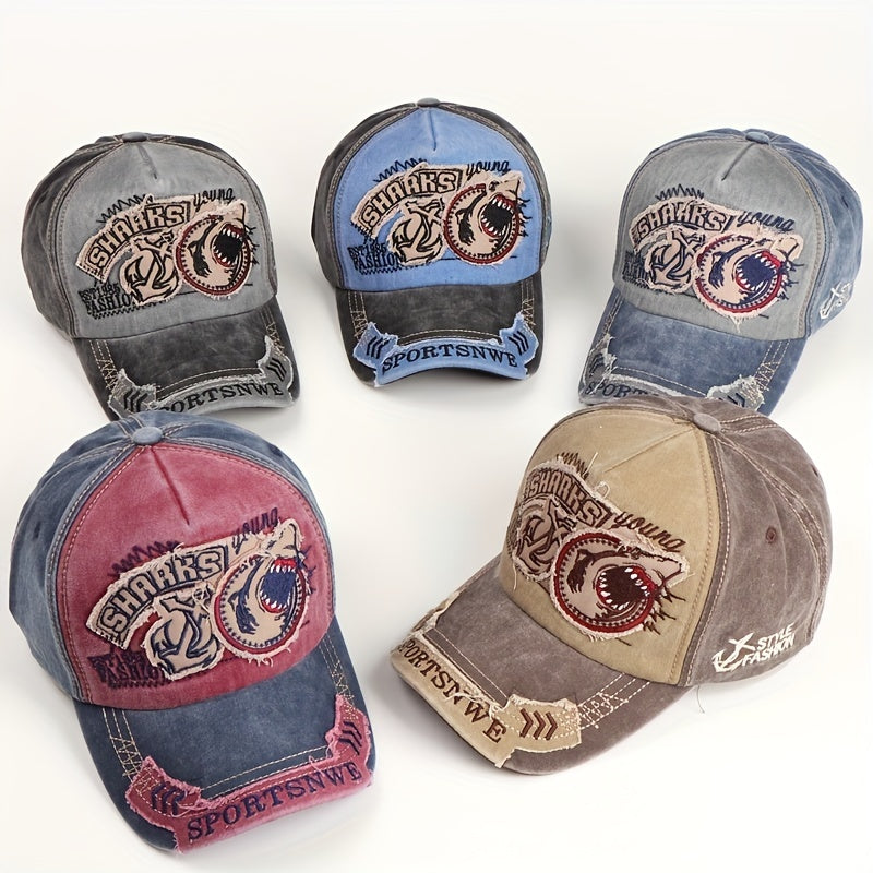 Casual Cotton Baseball Cap with Shark Embroidery
