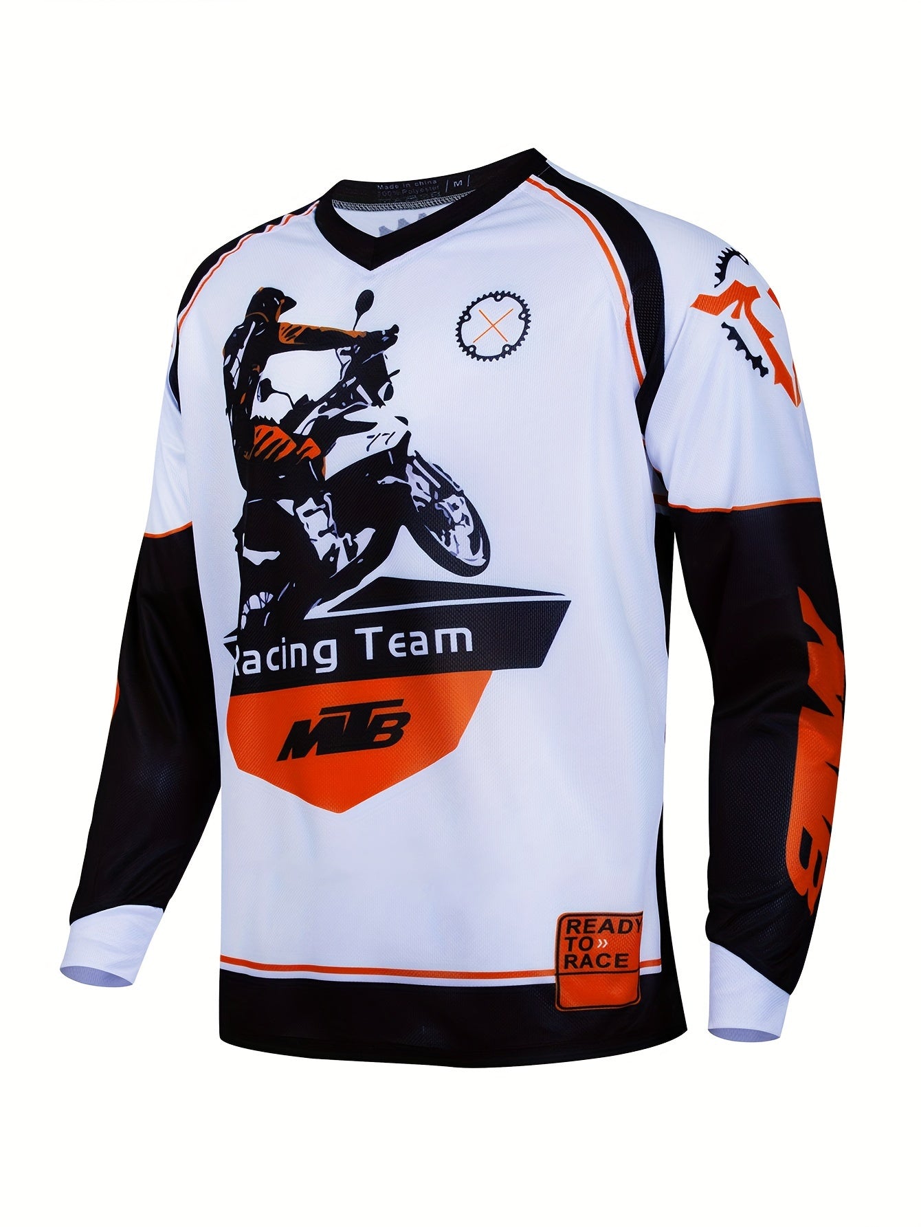 Men's Rider Pattern Cycling Jersey Moisture Wicking Long Sleeve Shirt