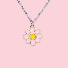 Girls Cartoon Flower Pendant Metal Necklace Stainless Steel Holiday Gift