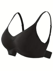 Solid Wireless Push Up Bra Comfy & Breathable