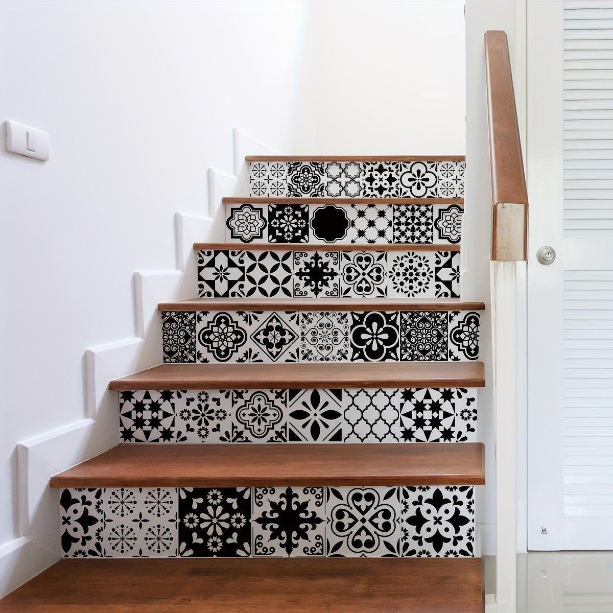 6pcs Moroccan Pattern Stair Stickers Self-adhesive Wallpaper Home Decor