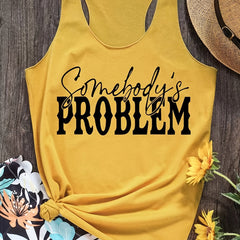 Letter Print Round Neck Tank Top Casual Loose Sleeveless
