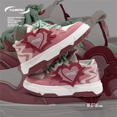 HUANQIU Women's Block Heart Lace-up Skate Shoes Lightweight Flatform Shoes