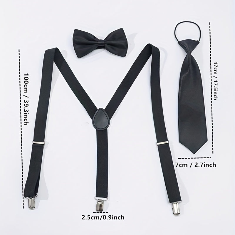 3pc Suit Set Men's Preppy Suspenders Bow Tie Necktie