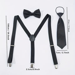 3pc Suit Set Men's Preppy Suspenders Bow Tie Necktie