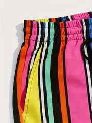 Vertical Stripe Men's Summer Drawstring Casual Loose Shorts