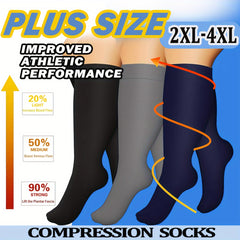 3 Pairs Plus Size Compression Socks 15-20 mmHg Wide Calf for Women & Men