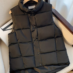 Button Front Puffy Jacket Sleeveless Fall Winter Women's Clothing