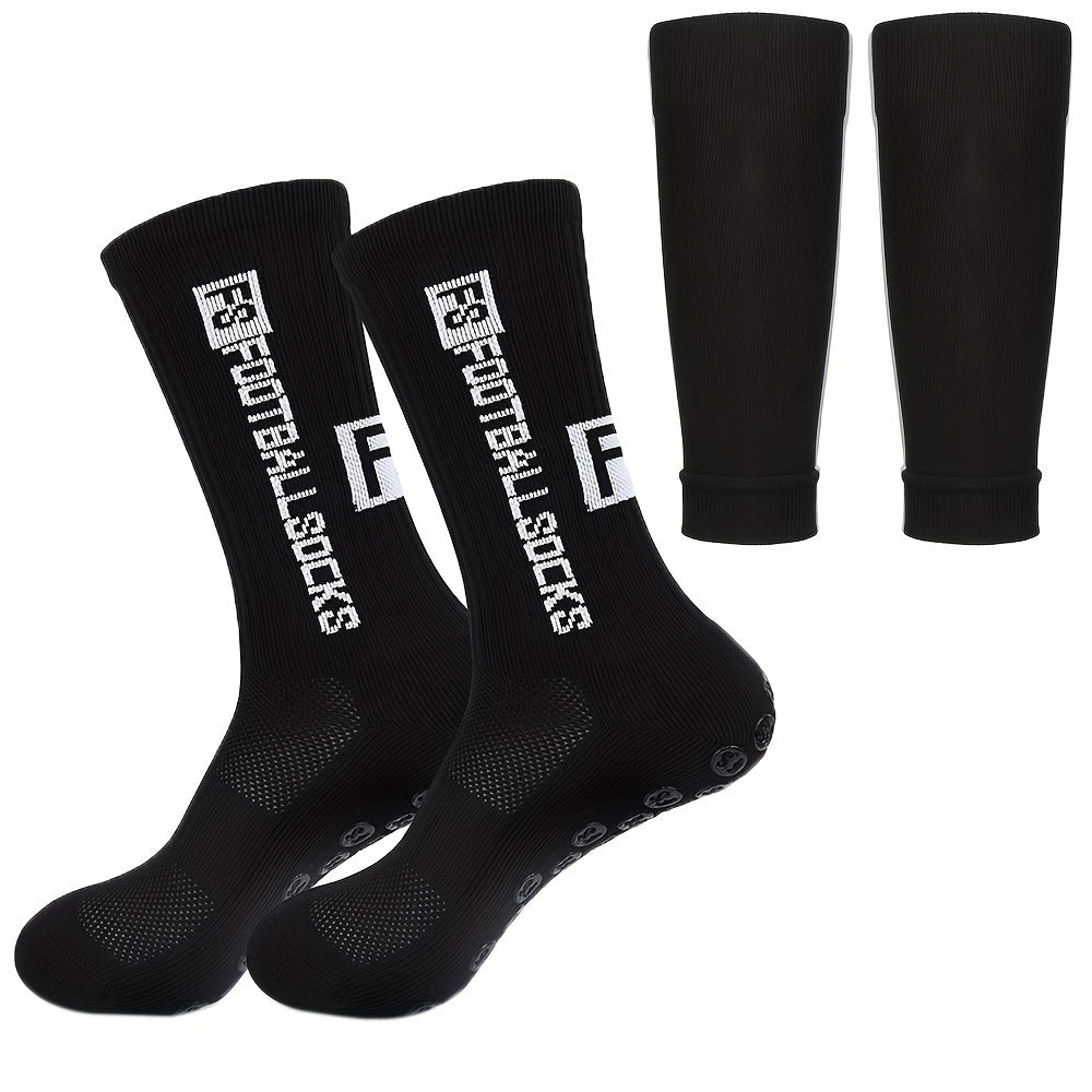 Men's Breathable Fitness Football Leg Cover&Anti Slip Socks Shin Guards